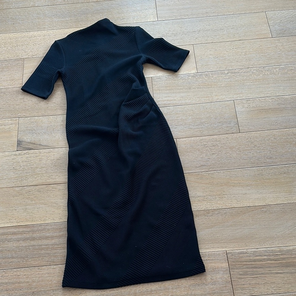 Modern Citizen asymmetric collar dark navy ribbed midi dress - Gorgeous!